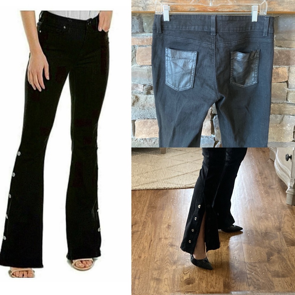 Carmar Low Rise Jeans Black Snap Flare Size 29